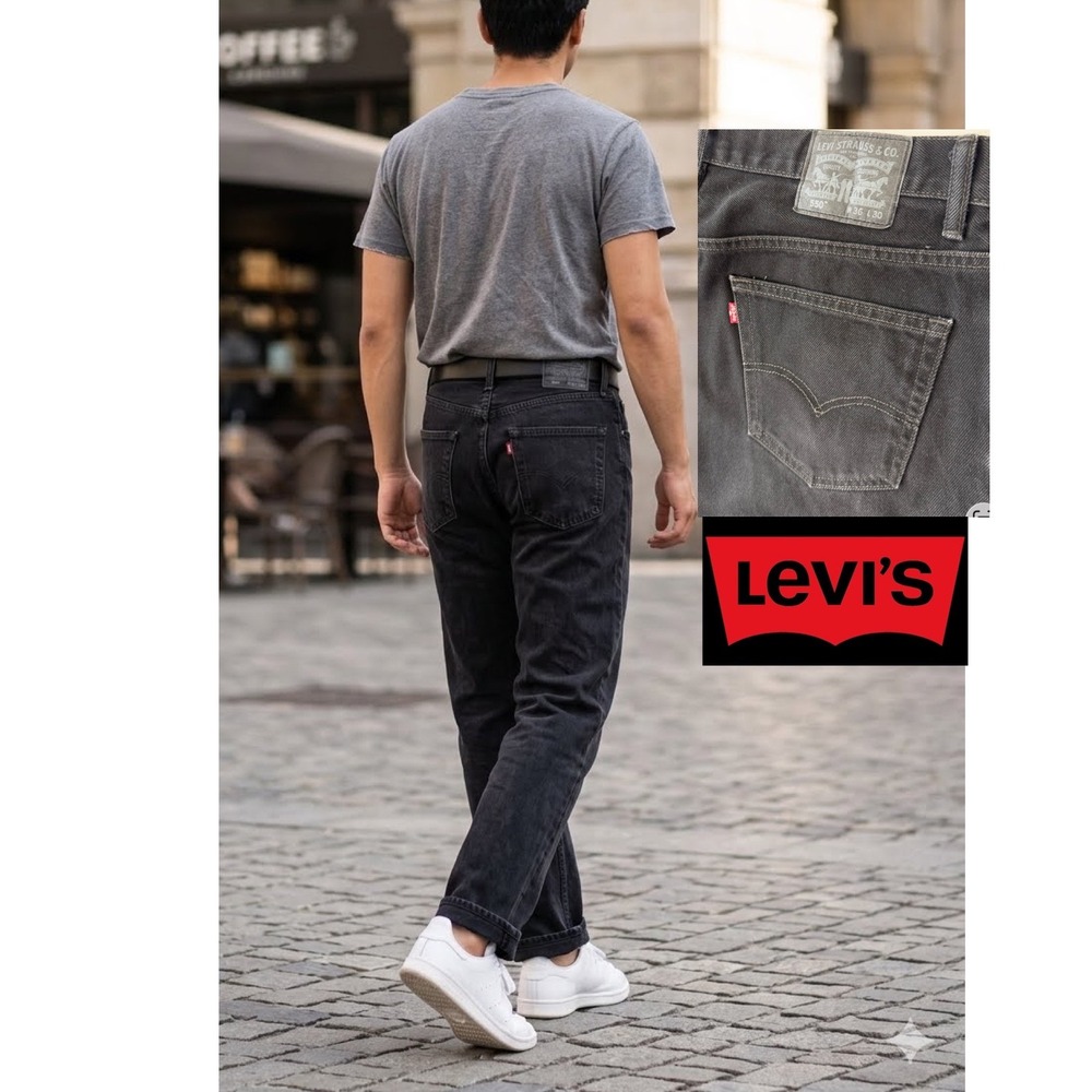 Levis 550 Relaxed‎ Fit Black Denim Jeans Mens 36x30 Tapered Leg 5 Pocket Classic